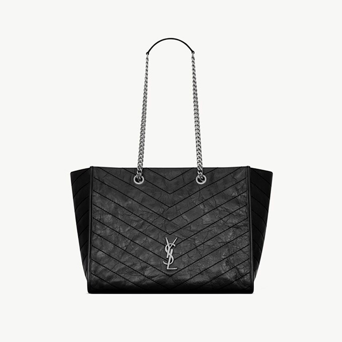 9a+ysl saint laurent niki small crinkled leather shopping tote bag